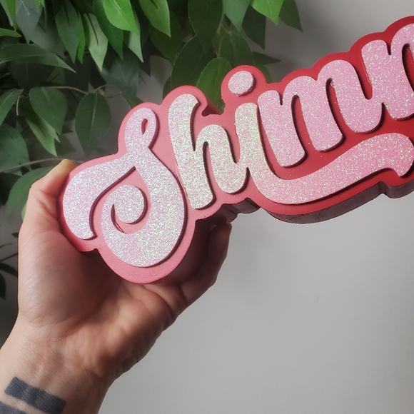 Ashland Pink Glitter Shimmer Table Top Sign Decor - Picture 2 of 10